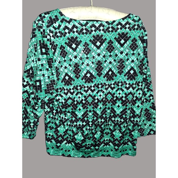 Tanjay Green & Black 3/4 Sleeve Shirt - Petite Large - Picture 3 of 3